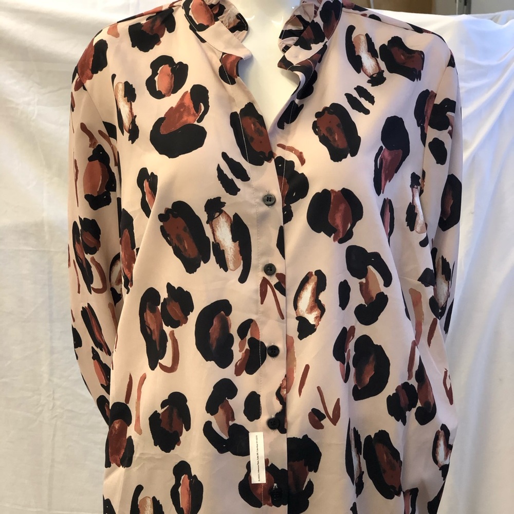 Eloquii Women's Button Down Shirt w Ruffle Neck